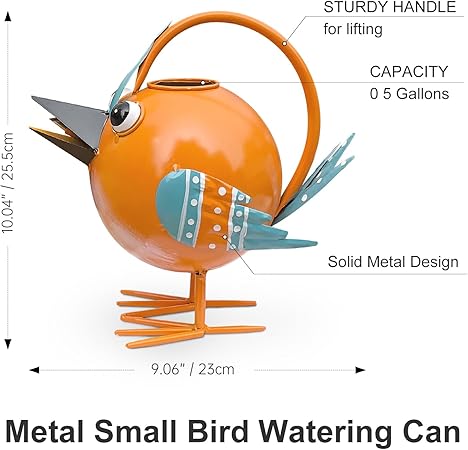 0.5 Gallon Decorative Bird-Shaped Metal Watering Can – Hand-Painted Garden Water Pot with Handle