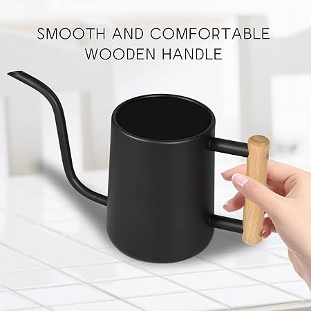 Black Metal Watering Can with Wooden Handle – Long Spout Indoor Watering Pot for Precise Plant Care