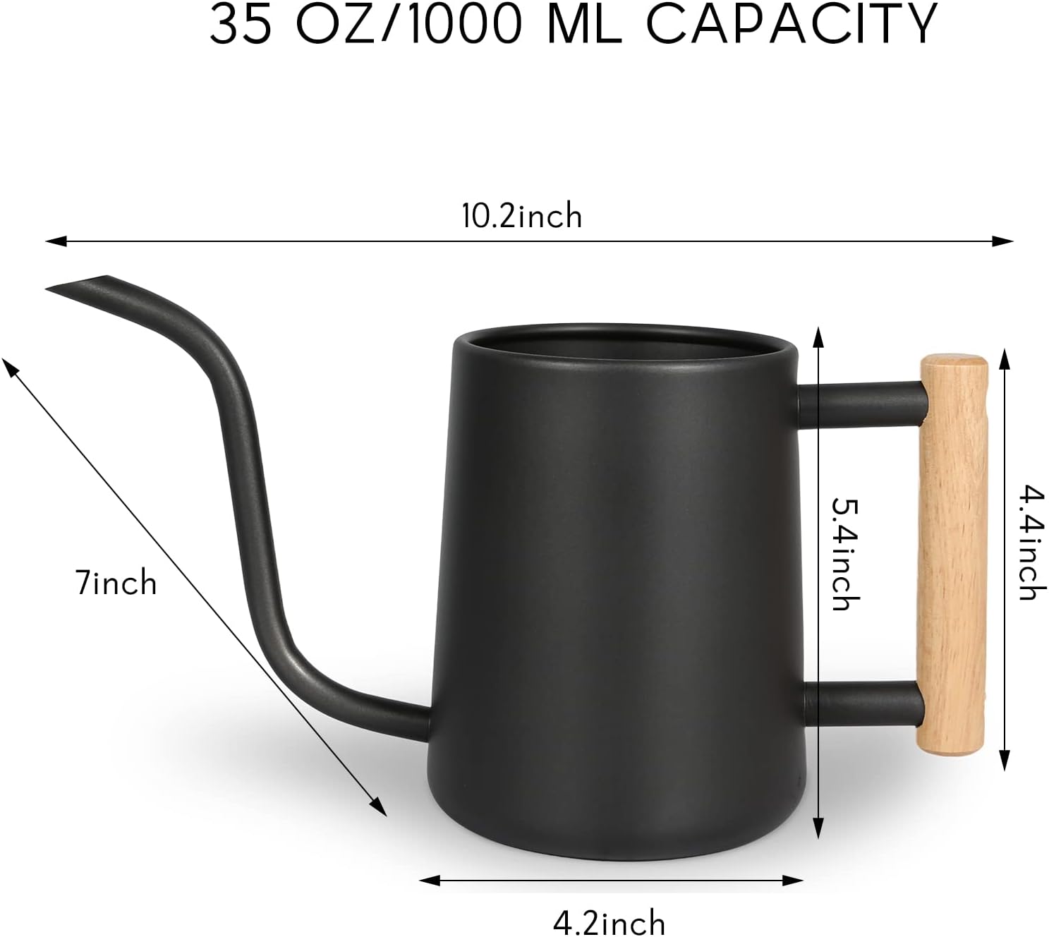 Black Metal Watering Can with Wooden Handle – Long Spout Indoor Watering Pot for Precise Plant Care