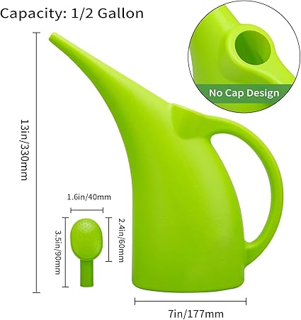 1/2 Gallon Plastic Watering Can with Removable Sprinkler Head – Long Spout Design for Indoor & Outdoor Plants (13" × 7")