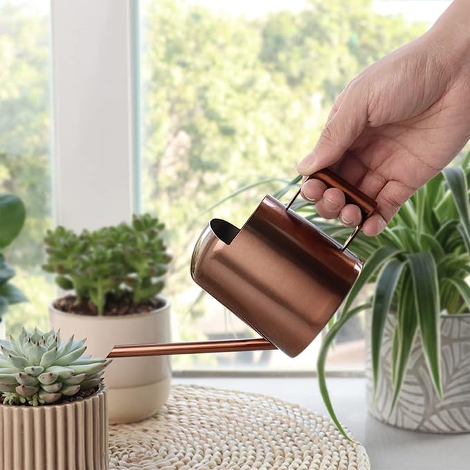 Bronze - Colored Stainless Steel Long - Spout Watering Can, Exquisite Gardening Watering Tool, Multi - Dimensional Size Adaptation