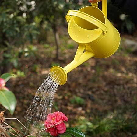 Bright Yellow Metal Watering Can, Home Gardening Watering Tool