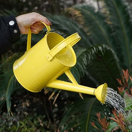 Bright Yellow Metal Watering Can, Home Gardening Watering Tool