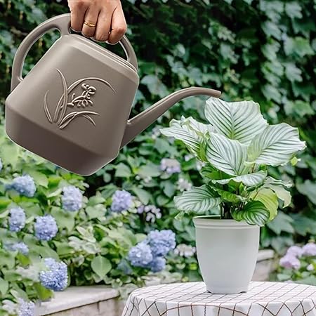 Light Brown Embossed Pattern Long - Spout Watering Can, Large - Capacity Home Gardening Watering Tool