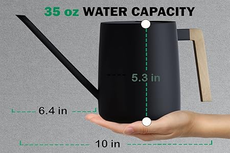 35 oz Modern Watering Can with Long Spout and Wooden-Style Handle – Minimalist Indoor Plant Watering Pot