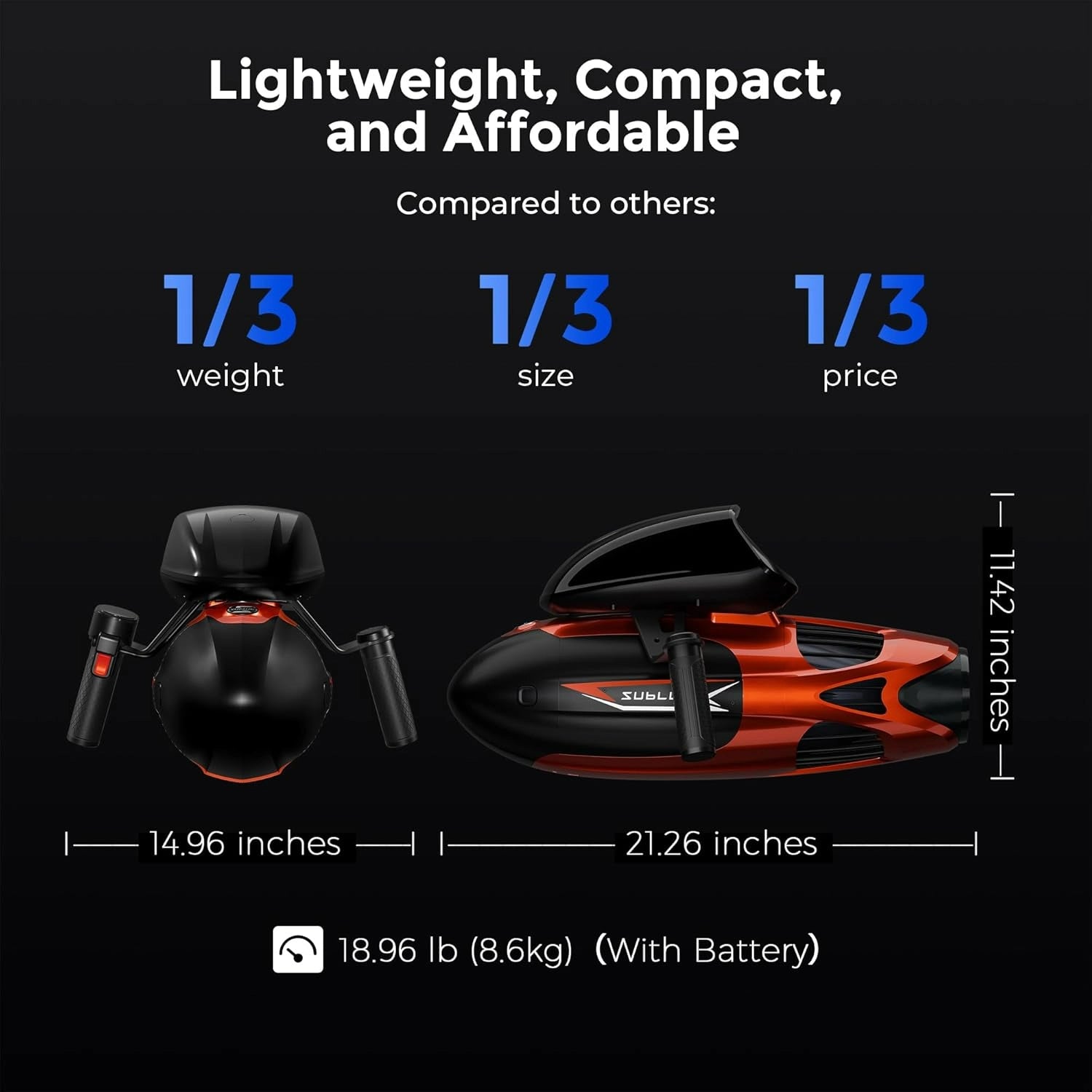 Vapor Pump-Jet Underwater Scooter 3 Gear Speed 60 Minutes 6.21mph 46lbf for Free Diving Scuba Diving Snorkeling Recreational Toys for Yachts and Boats