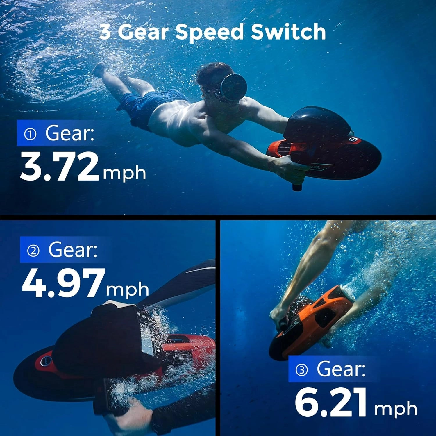 Vapor Pump-Jet Underwater Scooter 3 Gear Speed 60 Minutes 6.21mph 46lbf for Free Diving Scuba Diving Snorkeling Recreational Toys for Yachts and Boats