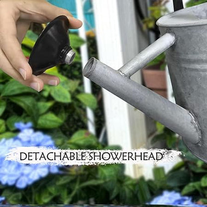 1 Gallon Vintage Galvanized Watering Can with Long Spout and Dual Handles – Large Metal Garden Watering Pot