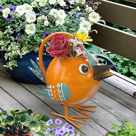 0.5 Gallon Decorative Bird-Shaped Metal Watering Can – Hand-Painted Garden Water Pot with Handle