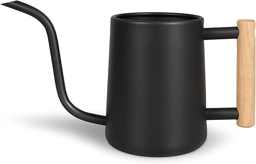 Black Metal Watering Can with Wooden Handle – Long Spout Indoor Watering Pot for Precise Plant Care